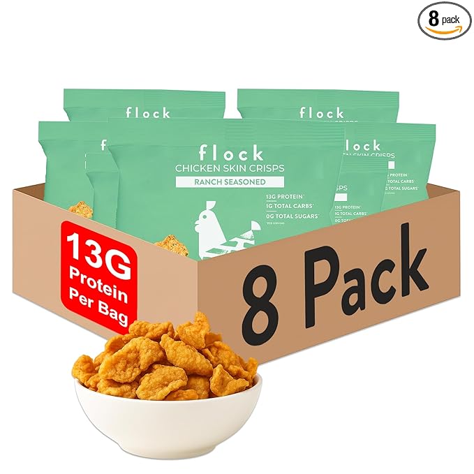 Flock Keto Chicken Skin Chips | Ranch Flavor | Low Carb, High Protein, Sugar Free, Gluten Free