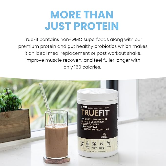 TrueFit Gut Healthy Protein Powder, Grass-Fed Whey Meal Replacement Shake with Prebiotics