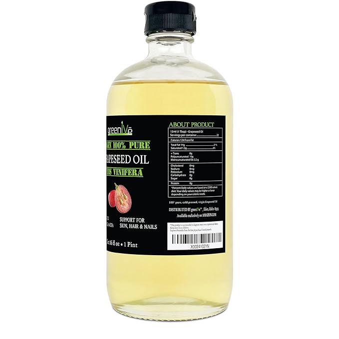 GreenIVe Grapeseed Oil Organically Grown 100% Pure Cold Pressed Light Flavor High Tempurature