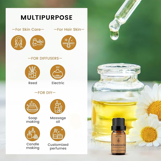 Yethious Organic Chamomile Essential Oil 100% Pure Aromatherapy Oils for Diffuser, Skin, Hair and