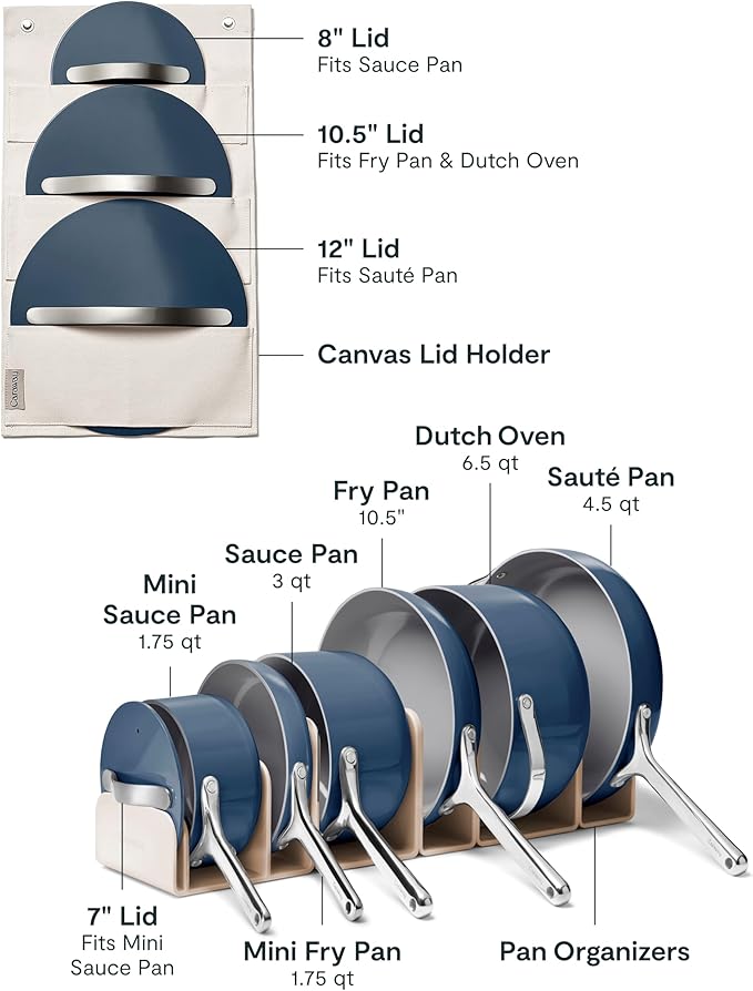 Caraway Deluxe Nonstick Ceramic Cookware Set (16 Piece) Pots, Frying Pans, Lids and Kitchen Storage