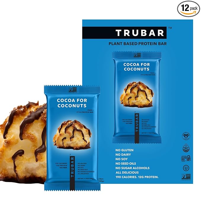 TRUBAR Vegan Protein Bar, Cocoa For Coconuts, Gluten Free, Plant Based Protein, Dairy Free, Non