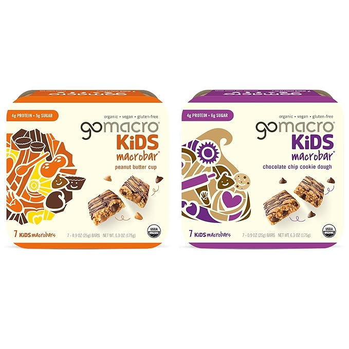 GoMacro Kids MacroBar Organic Vegan Snack Bars ??Peanut Butter Cup & Chocolate Chip Cookie Dough