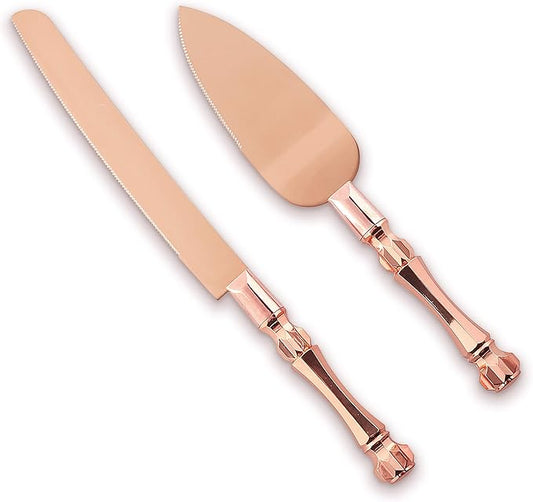 Homi styles Wedding Cake knife and Server Set | Elegant Rose Gold Color Premium 420 Stainless Steel