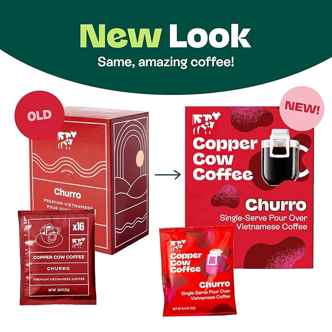 Copper Cow Coffee Pour Over Vietnamese Ground Coffee Pouches + Sweetened Condensed Milk Creamers (8