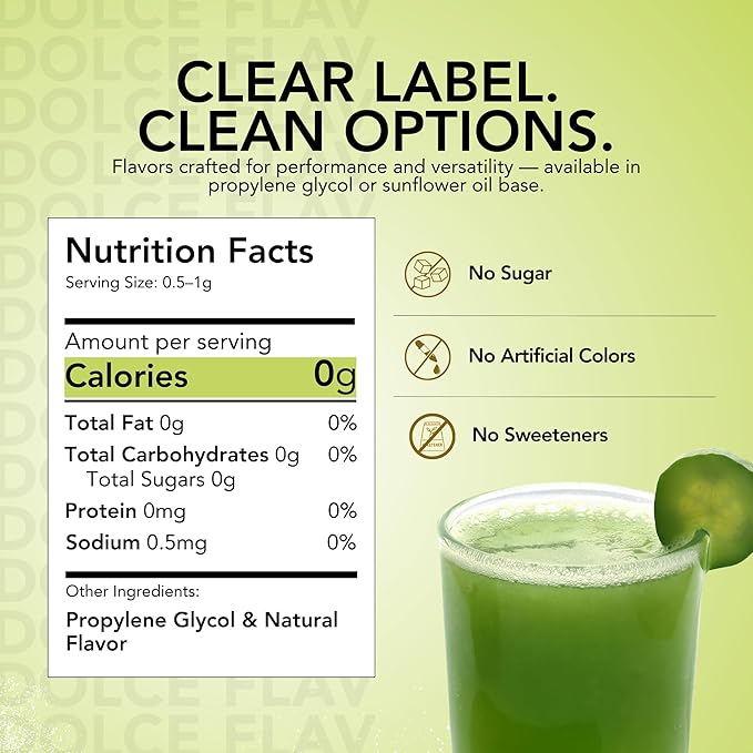 Dolce Flav Natural Cucumber Extract, Water Soluble ??2 oz | Authentic Cucumber Flavoring for