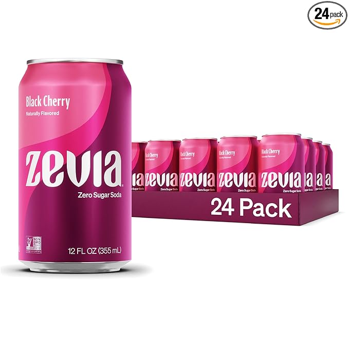 Zevia Zero Sugar Soda, Black Cherry, 12 oz Cans (24-Pack) ??Naturally Sweetened, Non-GMO Project
