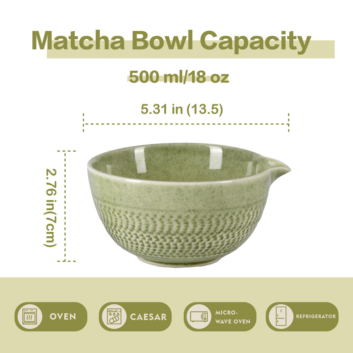 CAMATET Matcha Bowl with Spout, 500 ml/18 oz Ceramic Matcha Mixing Bowl, Japanese Ceremonial Matcha