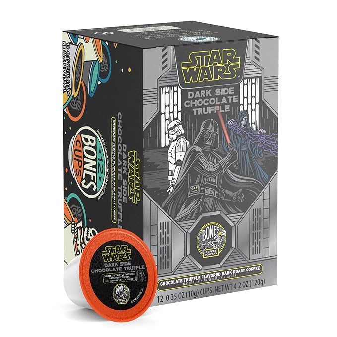 Bones Coffee Company Star Wars Dark Side, Chocolate Truffle Flavored Coffee Pods, Low Acid Medium