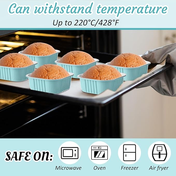 Aoriher 150 Pieces 10 oz Mini Cake Pans with Lids Aluminum Foil Baking Cups Square Disposable 4" x