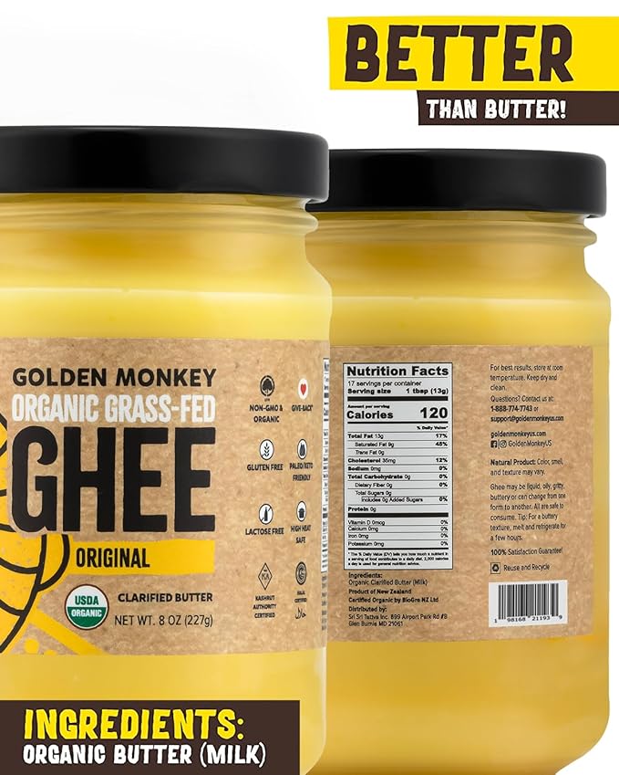 GOLDEN MONKEY Organic Ghee Butter ??Grass Fed Clarified Butter for Cooking, Baking, Keto & Gut