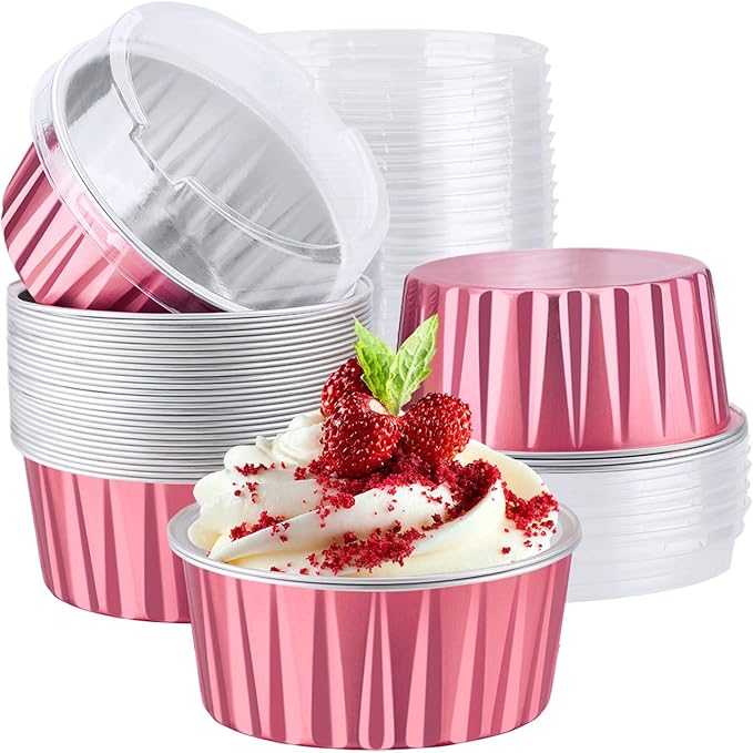 EUSOAR Aluminum Cups with Lids, 30pcs 5oz Disposable Aluminum Foil Muffin Liners Ramekins Baking