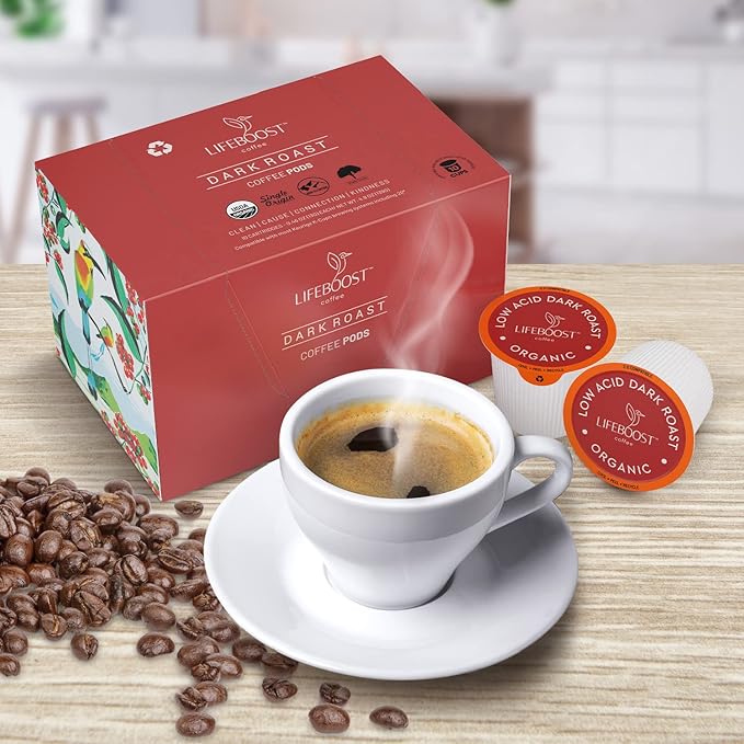 Lifeboost Dark Roast Low Acid Coffee K Cups - Single Origin Mold Free Non-GMO Organic Coffee Pods