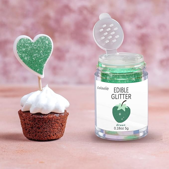 Green Edible Glitter Glimmer Powder for Cakes Drinks - Colaele 5 grams Food Grade Luster Dust