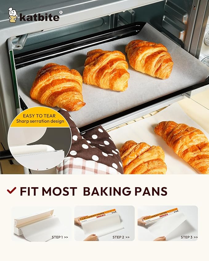 Katbite Parchment Paper Roll 15in x 115ft, White Pachment Baking Paper Roll 145 Sq.Ft, Non-Stick