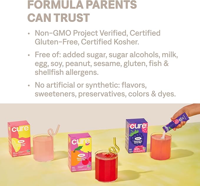 Cure Hydration - Kids Electrolyte Drink Mix | Plant-Based Pediatrician Formulated Rehydration | No