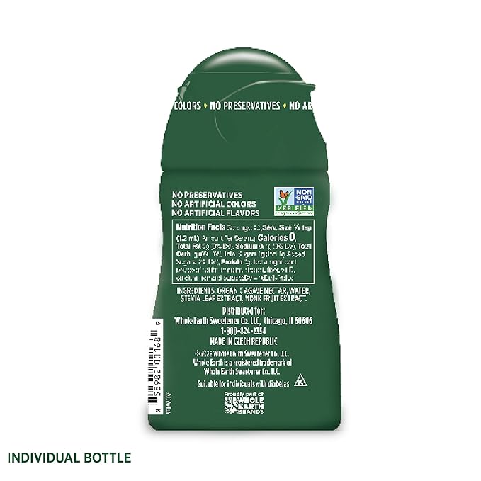 Whole Earth Stevia & Monk Fruit Liquid Sweetener, Original, No Erythritol, Squeeze Bottle, 1.62 Fl