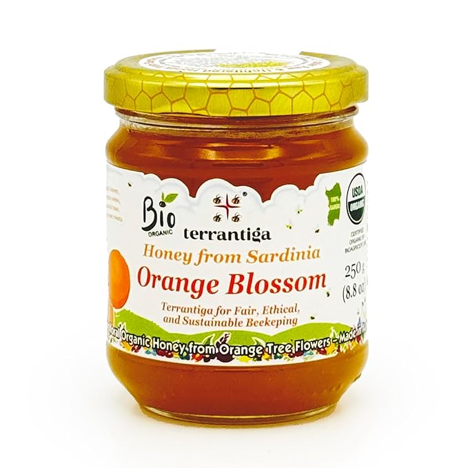 Orange Blossom Organic Raw Honey from Orange Tree Flowers, Sweet and Aromatic Honey from Sardinia