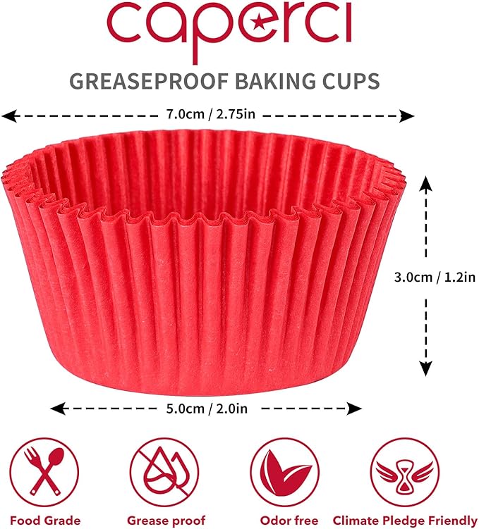 Caperci Standard Red Cupcake Muffin Liners 500-Count, No Smell, Food Grade & Grease-Proof Paper