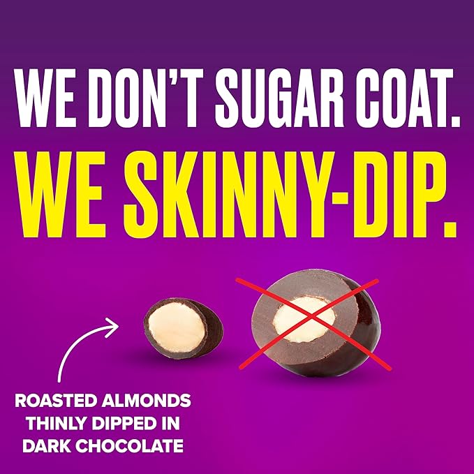 SkinnyDipped Super Dark Chocolate + Sea Salt Almonds, Vegan, Healthy Snack, Plant Protein, Gluten