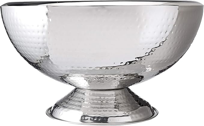 Stainless Steel Hammered Double-Walled Insulated Punch Bowl 17 Inch | 3 Gallon Footed Beverage Tub