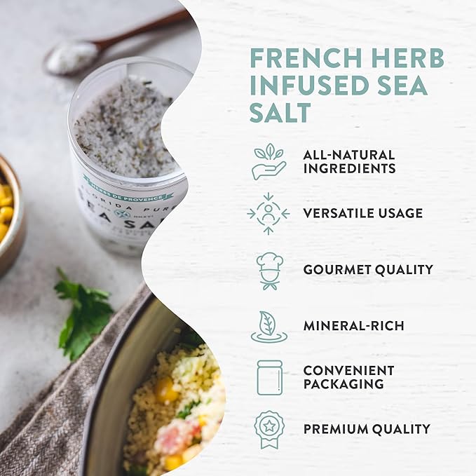 FLORIDA PURE Herbs de Provence Sea Salt - 80+ Mineral Sea Salt, Natural, Unrefined, Non Iodized