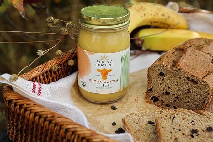 Spring Sunrise Organic Brown Ghee - Grass Fed Clarified Butter - Keto & Paleo Friendly, Lactose &