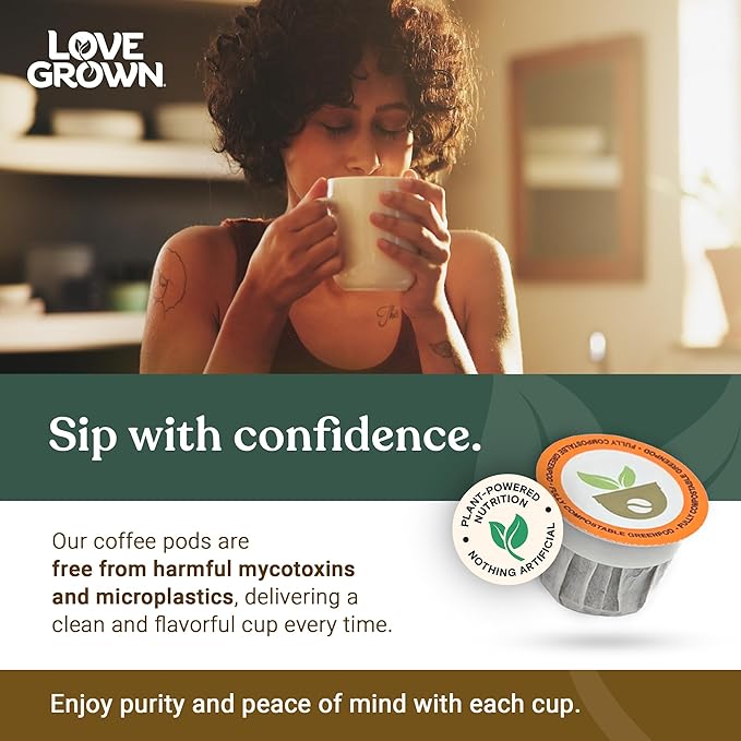 Love Grown Compostable Coffee Pods - Compatible with Single-Serve Brewing Machines - 100% Arabica