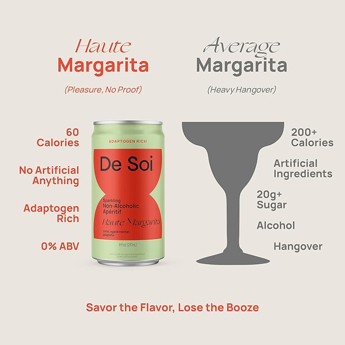 De Soi Haute Margarita Mocktails NA Drinks 8 fl oz (12-pack) - Adaptogen Drink, Sparkling Drink