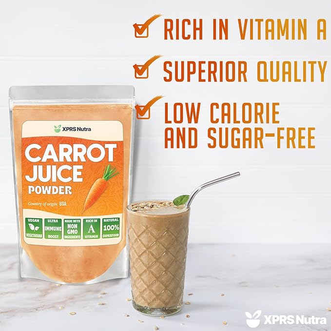 XPRS Nutra 100% Natural Carrot Juice Powder - Pure Carrot Powder from The USA - Ideal for Juice and