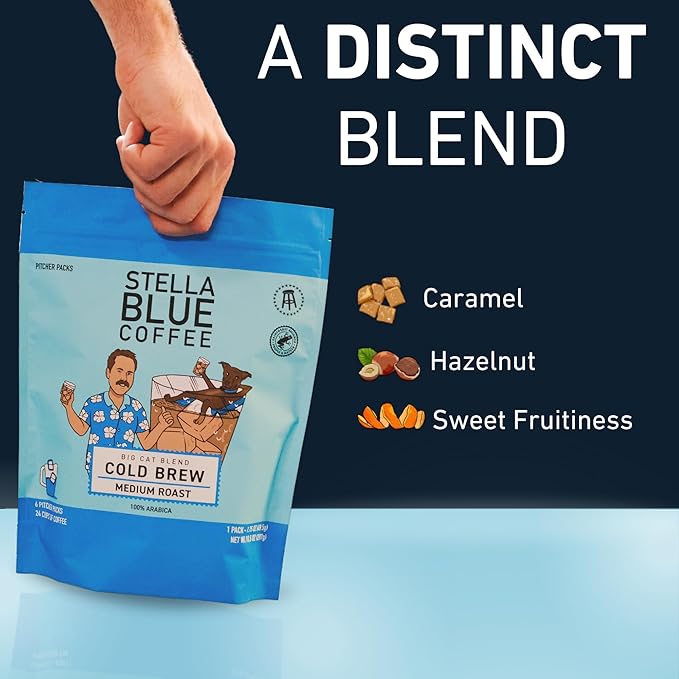 Stella Blue Cold Brew Coffee Packets, Electric Avenue Blend, Dark Roast Ground Coffee, Toffee, Dark