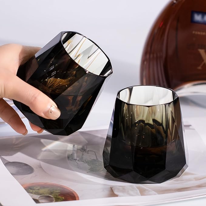 KAMMAK Crystal Whiskey Glasses Set of 2, 5.3oz Old Fashioned Glasses Stemless, Hand Blown Colored