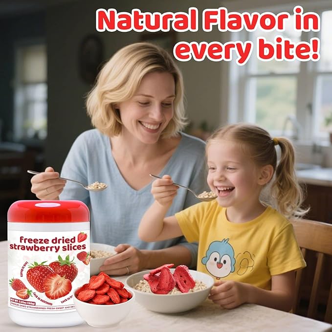 Freeze-Dried Strawberry Slices 5.6oz Jar - 100% Natural Crispy Strawberry Fruit Snack, Vegan