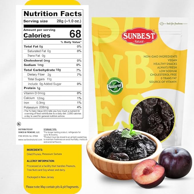 Sunbest Natural Jumbo Pitted Prunes – 3 lb Bulk Bag (48 oz) – Tender, Juicy & Nutrient-Rich – High