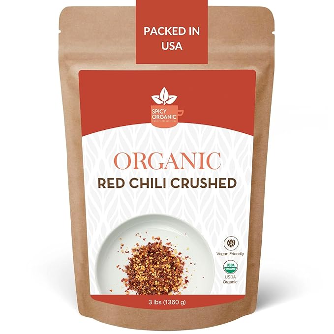 SPICY ORGANIC Crushed Red Pepper Flakes 3 lbs - Robust Chili Peppers Seasoning Spice - USDA