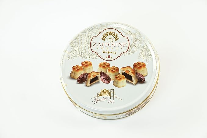 Zaitoune Date Maamoul - 18 oz | Middle Eastern Buttery Date Filled Cookies in a Beautiful Gift Tin
