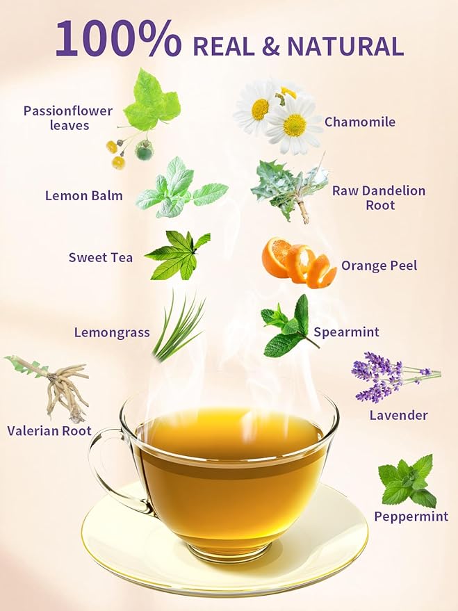 TeeLux Chamomile Passionflower Tea, Caffeine Free Tea with Lemon Balm, Spearmint, Valerian Root