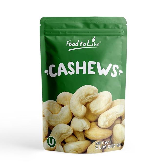 Food to Live - Raw Cashews, 2 Pounds Deluxe Whole Nuts, Unsalted, Unroasted Fancy Snack, Size