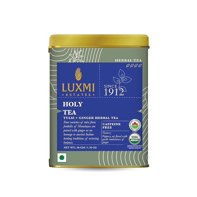 Luxmi Estates - Holy Basil - Organic Tulsi Tea - Loose Leaf - 50g (25 Cups) | With Tulsi and Ginger