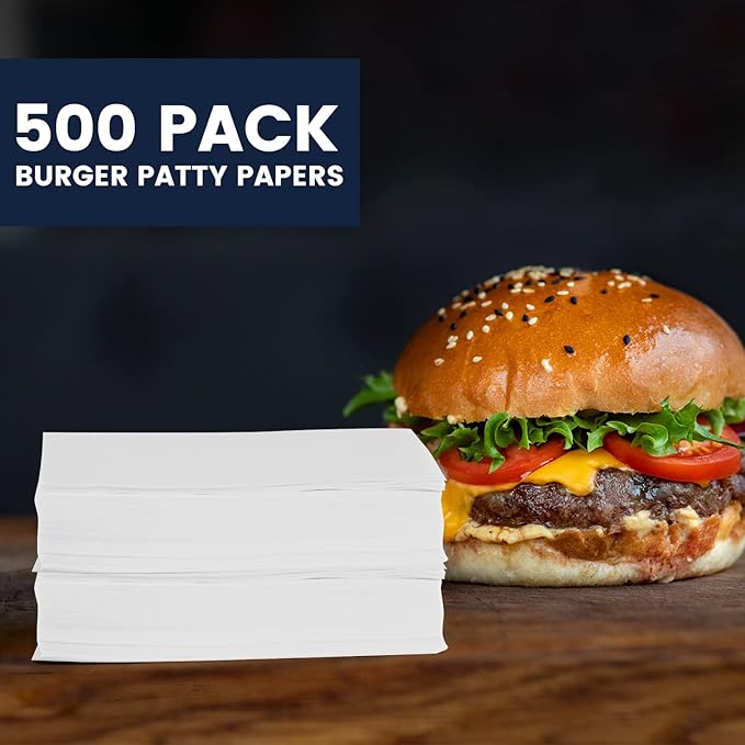 Yenmoz 500 PCS Hamburger Patty Paper White Square Parchment Paper Non-Stick Food Grade Burger Paper