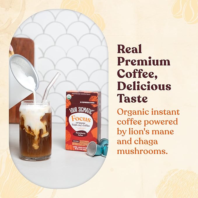 Four Sigmatic Focus High Caffeine Coffee Pods Compatible with Nespresso Original | Organic Dark