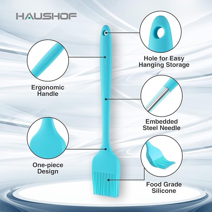 HAUSHOF Silicone Basting Pastry Brush, Heat Resistant Pastry Brush Set, One-Piece Design, Perfect