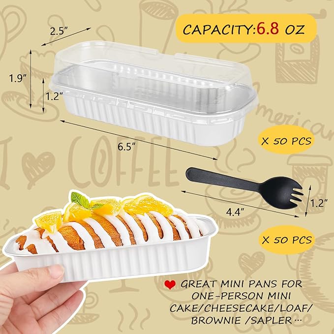 LNYZQUS Mini Loaf Baking Pans with Lids 50 Pack, 6.8oz Rectangle Aluminum Foil Mini Cake Baking