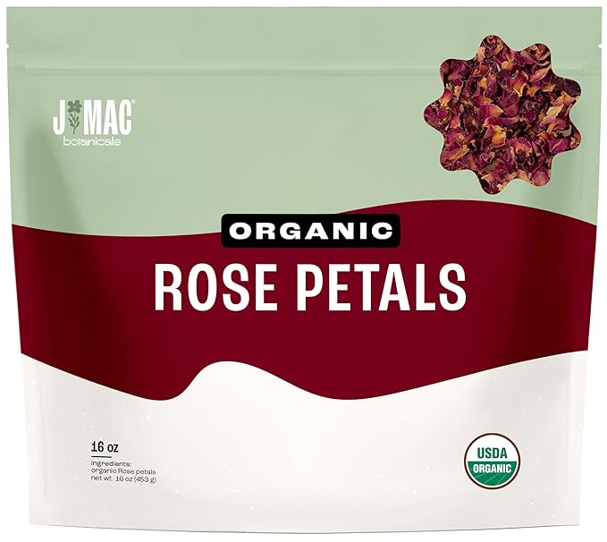 J MAC BOTANICALS Organic Rose Petals, (16 oz - Bulk 1 Pound) Certified USDA Organic, edible