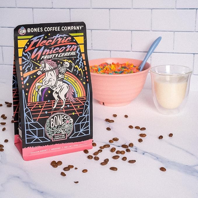 Bones Coffee Company Electric Unicorn, Fruity Cereal With Milk Flavored Coffee, Medium Roast Low