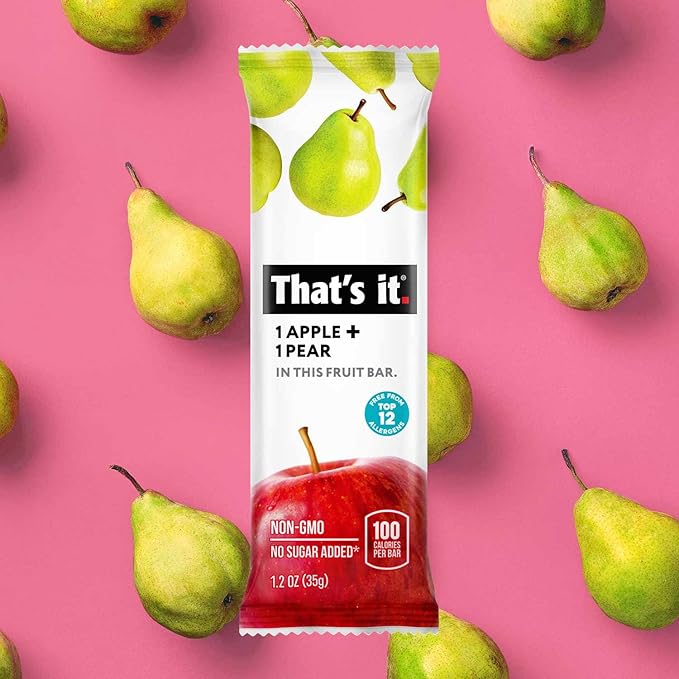 That's it. Apple + Pear 100% Natural Real Fruit Bar, Best High Fiber Vegan, Gluten Free Healthy