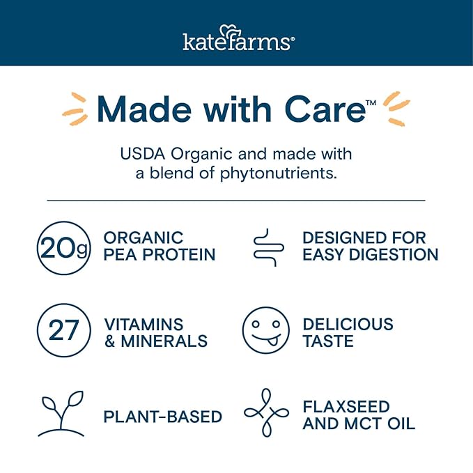 KATE FARMS Organic 1.4 High Calorie Nutrition Shake, Plain, 20g Protein, 27 Vitamins and Minerals