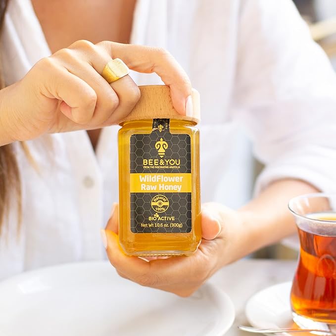 Bee and You Raw Wildflower Honey, 100% Natural, Wildcrafted, Polyflora and Unprocessed, Active