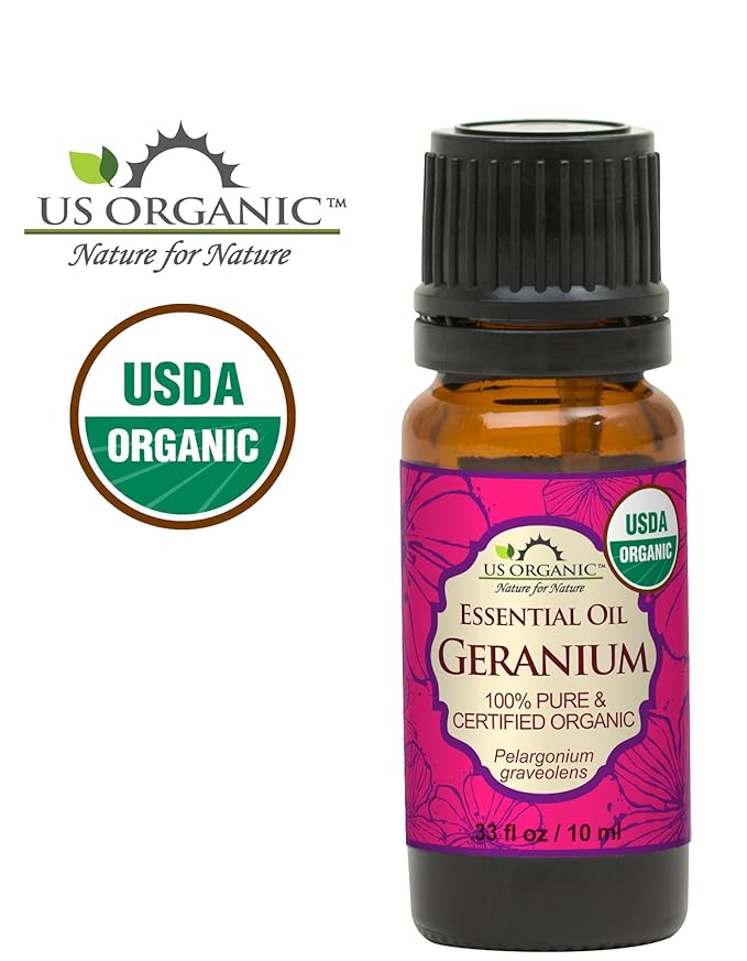 US Organic 100% Pure Geranium Essential Oil - USDA Certified Organic, Steam Distilled - W/Euro