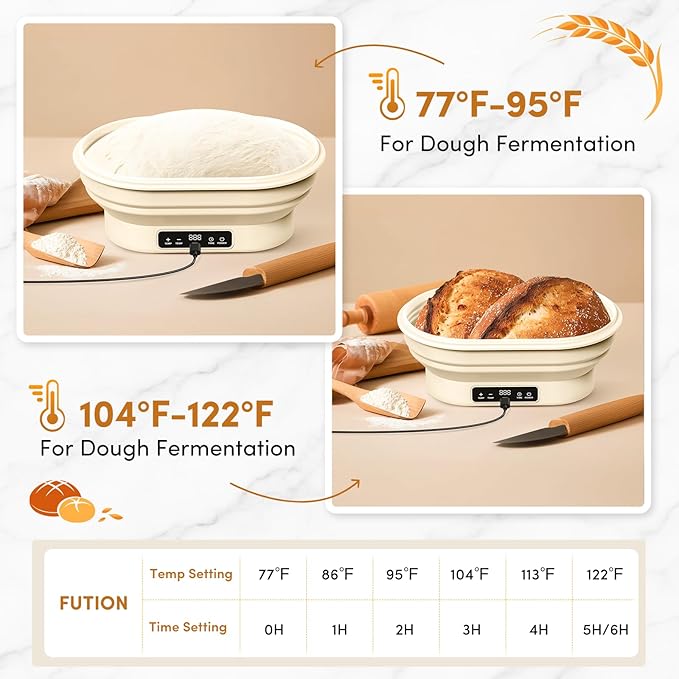 Heating Sourdough Bread Proofing Basket,Digital Display Bread Proofer with 6 Temperature Settings/7